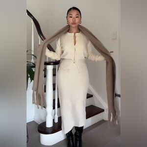 Meshki Genevieve Cream Knit Cardigan & Skirt Set